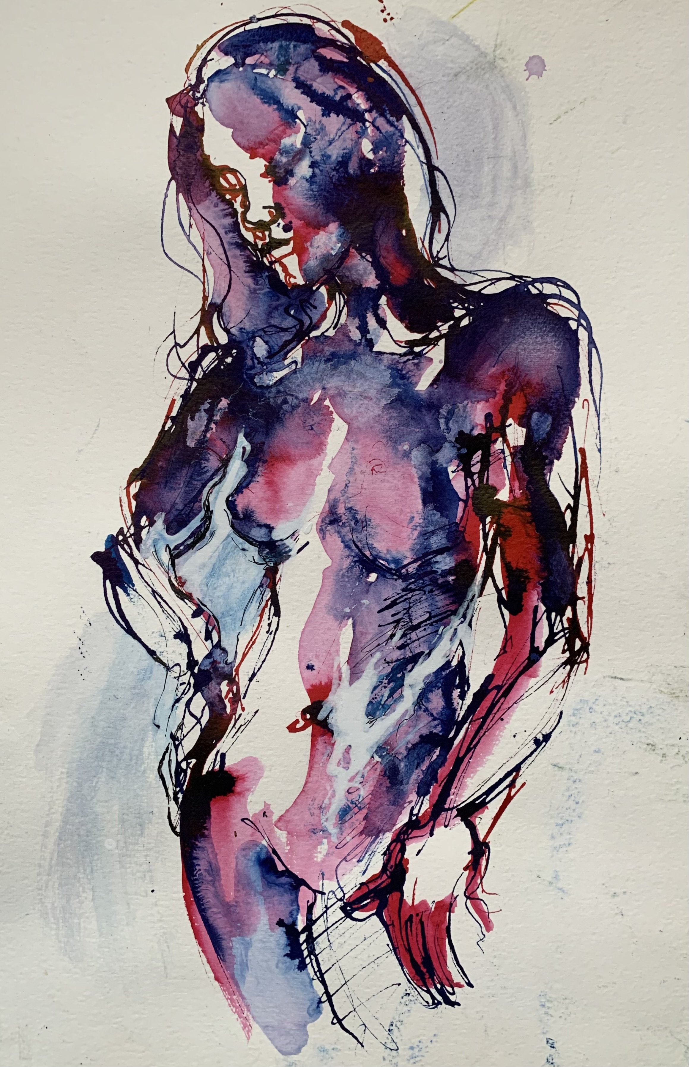 Standing figure, blue with alizarin crimson