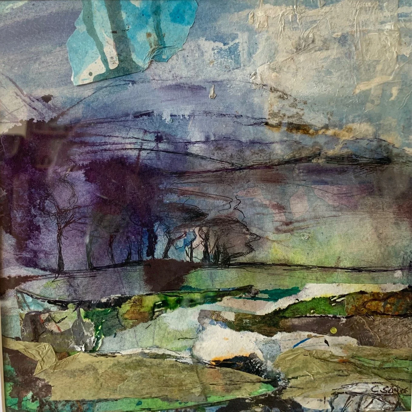 'Light effects, winter landscape I', collage, 33x33cm framed £65