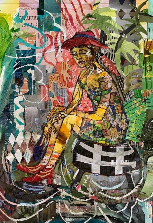 'Where will my red shoes take me?', collage 70x50cm framed, £225
