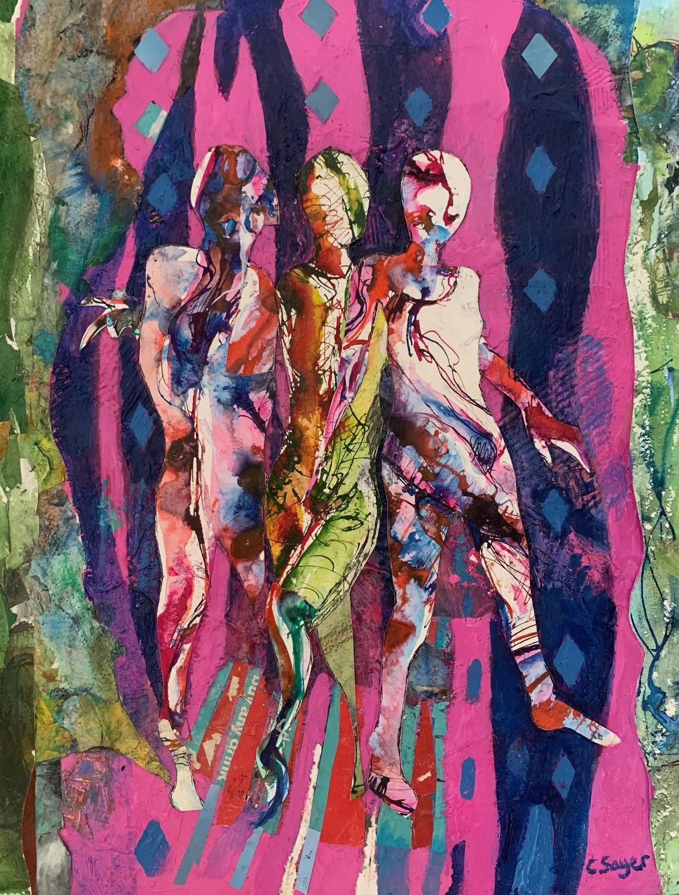 'Dancing in the Pink' collage, 60x40cm framed £125