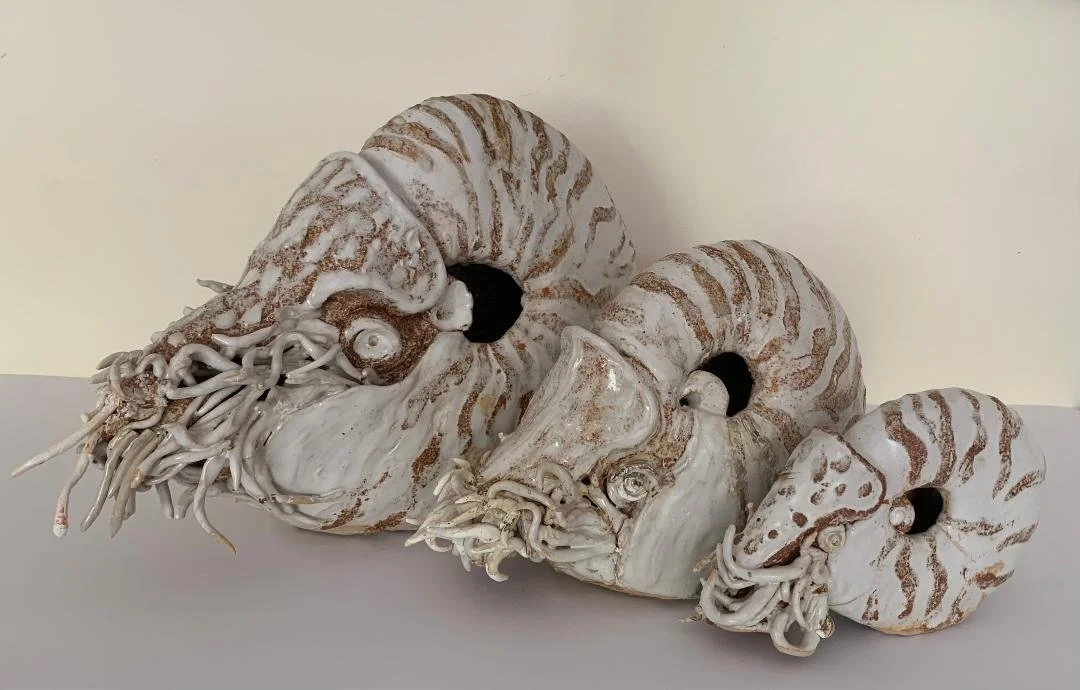 The Nautilus, three sculptures using stoneware clay, oxides and glaze, 30x35cm £450