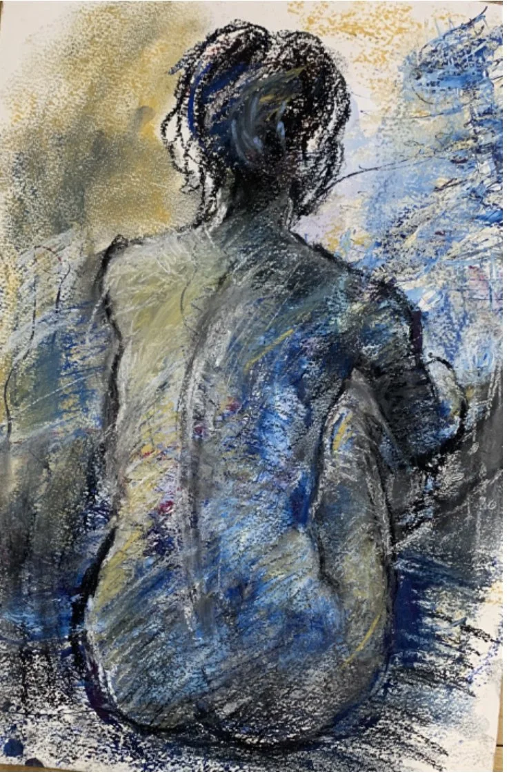 Blue figure, pastel drawing 63x435m (framed) £95