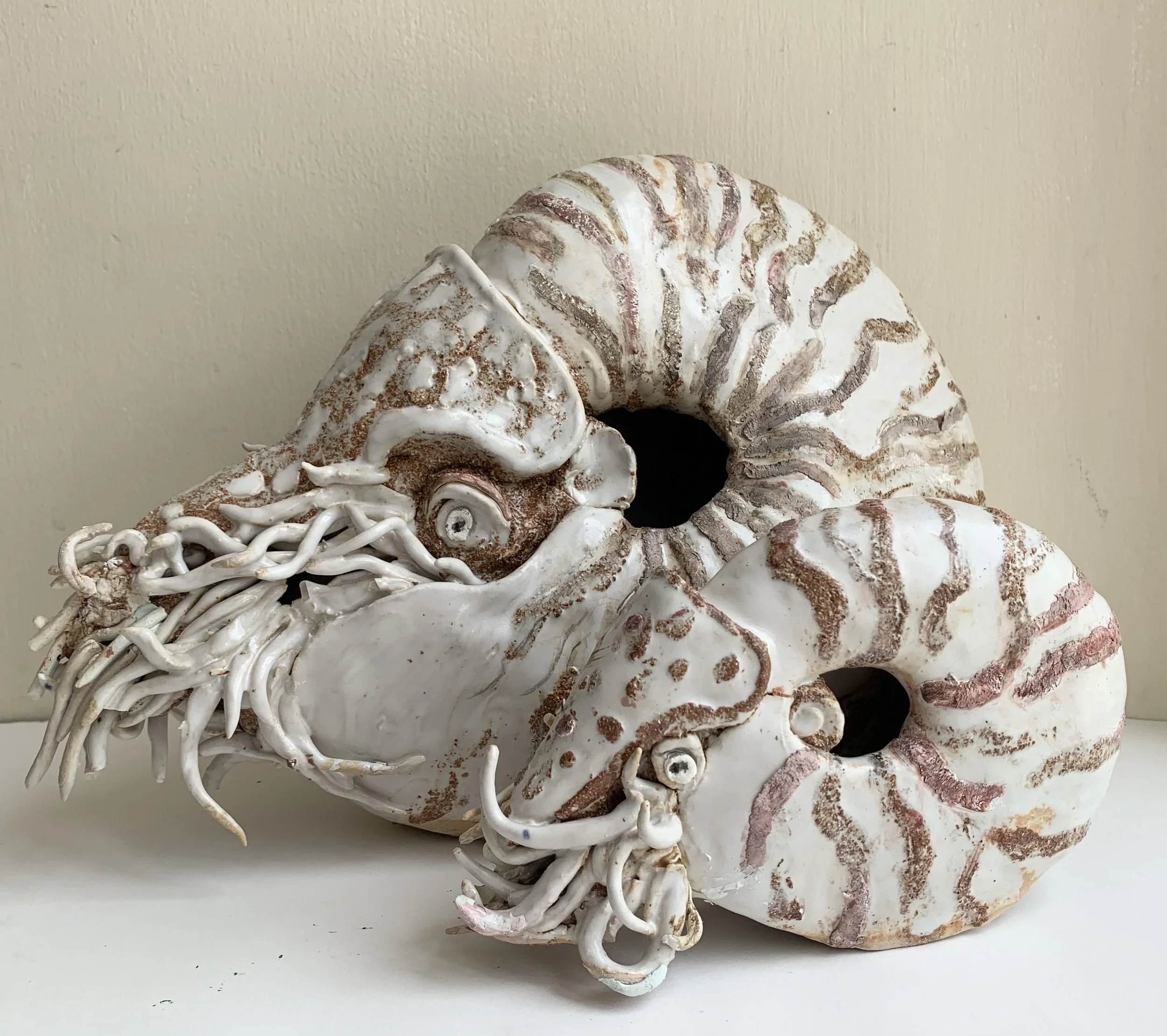 'Nautilus, ancient survivors',  stoneware and crank clays, glazes and oxides.  £295