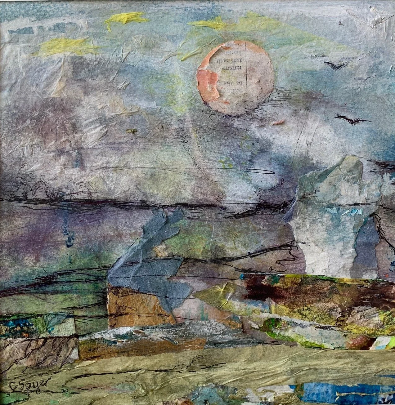 'Light effects, winter landscape II'  collage, 33x33cm framed £65