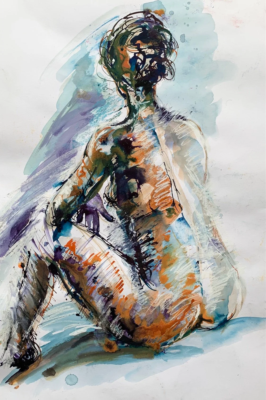 Seated figure, using orange, 70x50 cm £125 (sold)