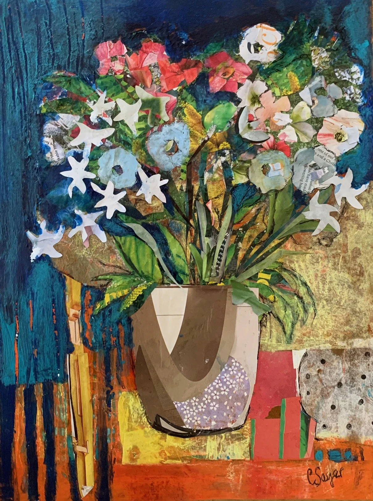 Spring Flowers, collage & acrylics,  45x35cm £65