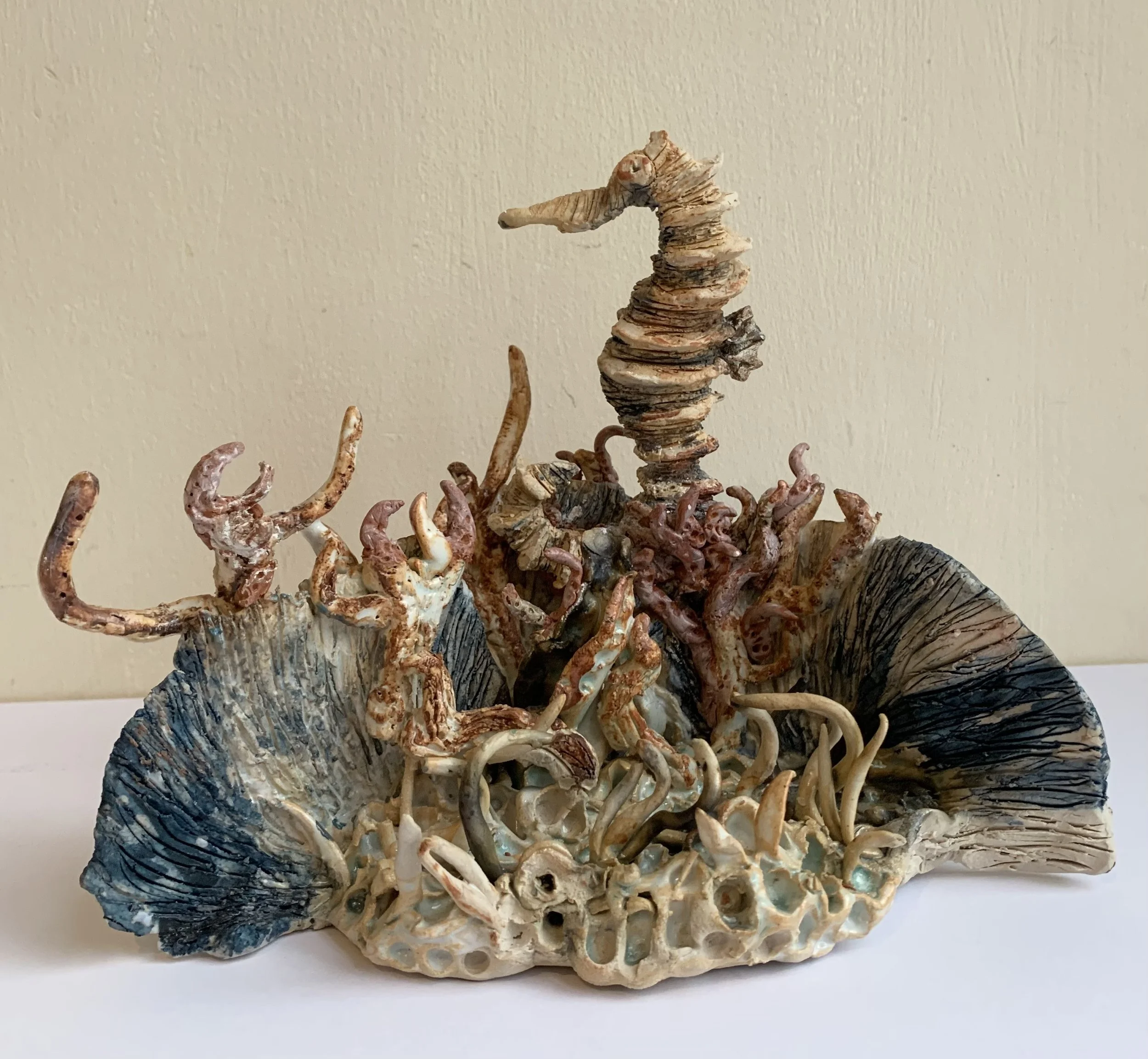 'Seahorse study', stoneware clay with oxides and glazes, £125