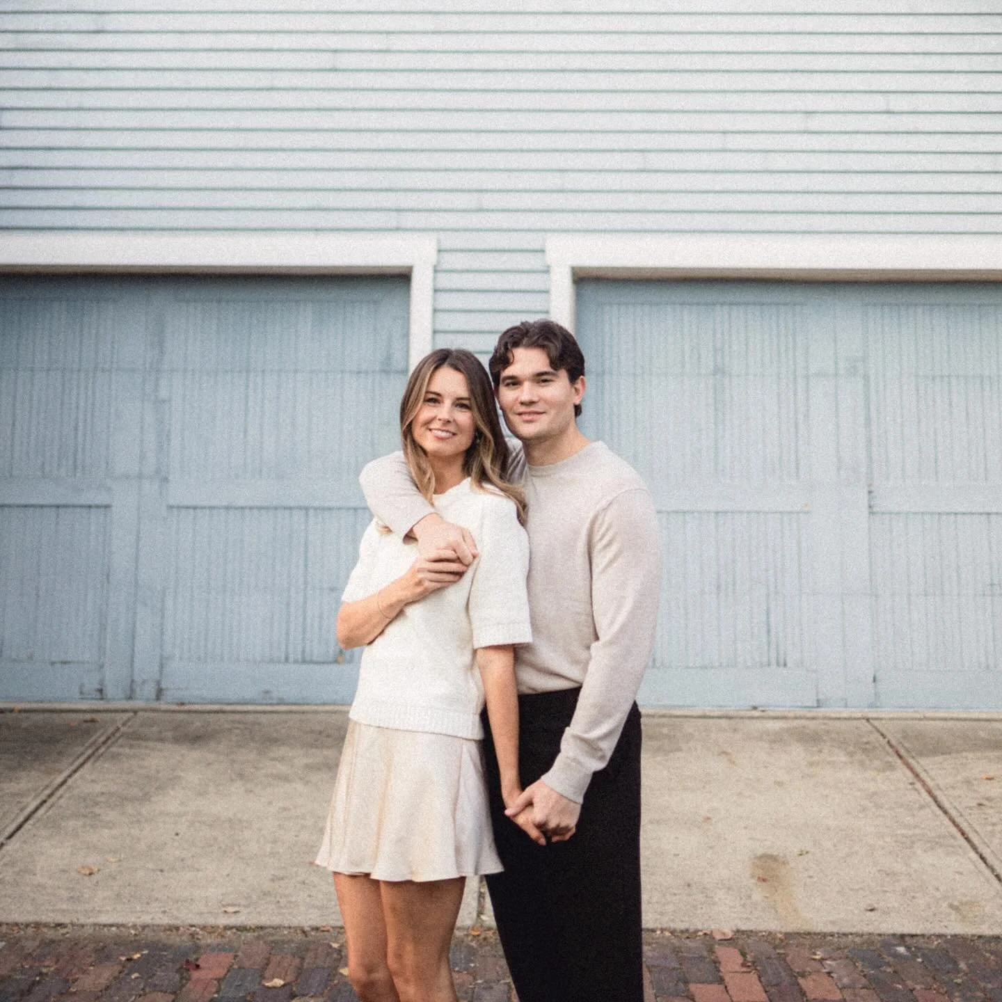 Emily + Eric in German Village. And message  reminder to make sure on voting day tomorrow, vote yes for Westerville schools!