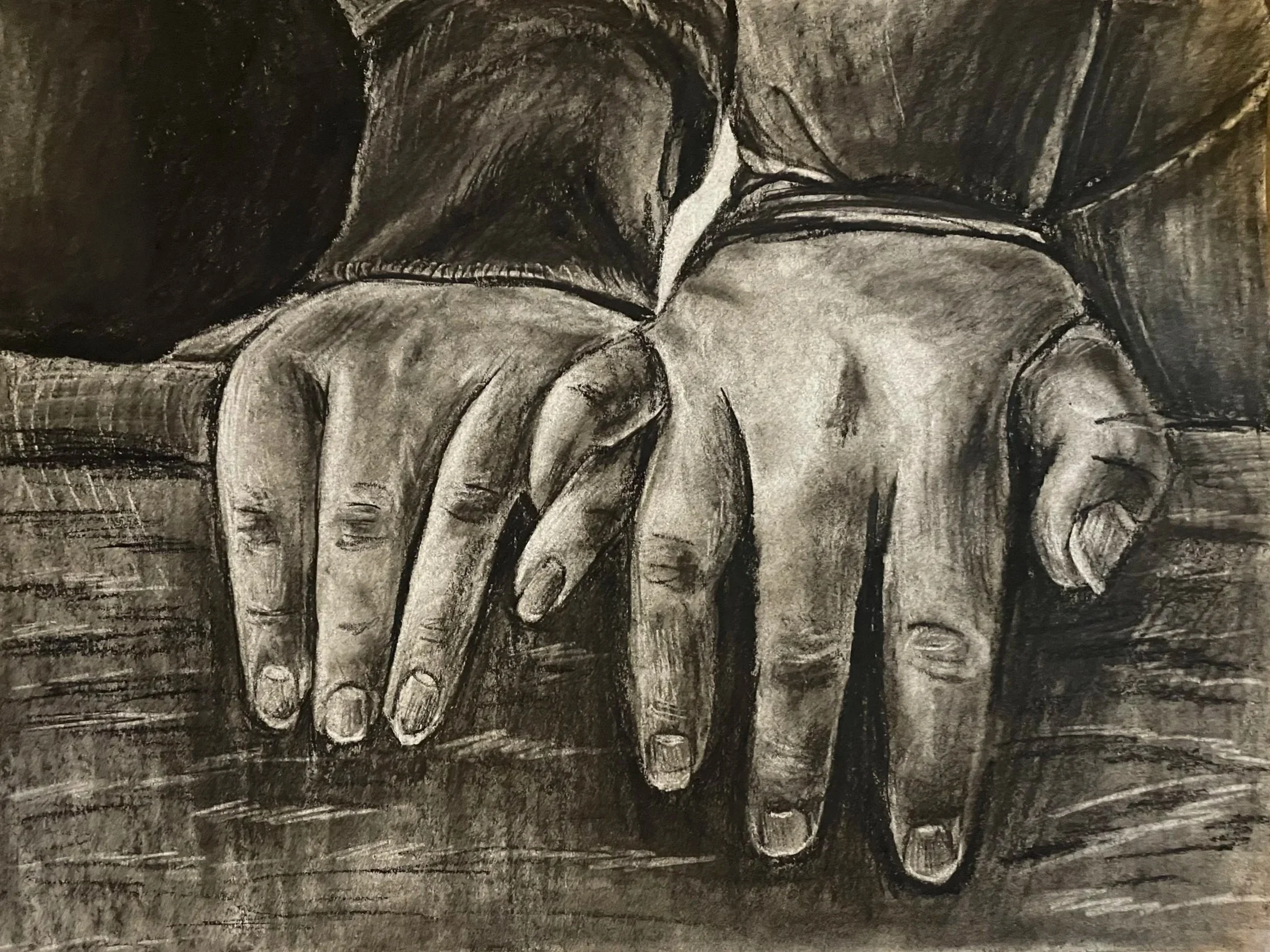 “Untitled #16”, 2026. Charcoal on paper, 9 x 12 in.