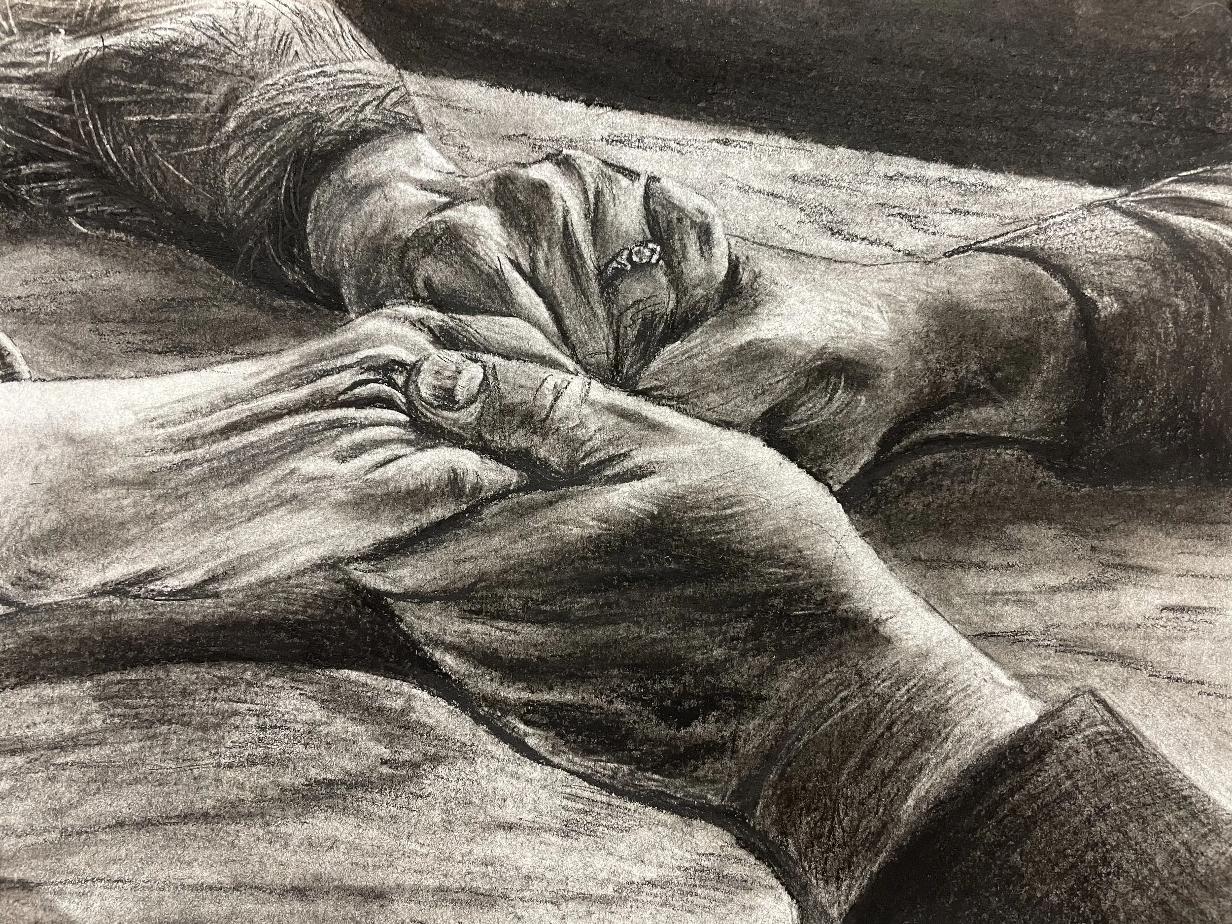 “Untitled #13”, 2025. Charcoal on paper, 9 x 12 in.