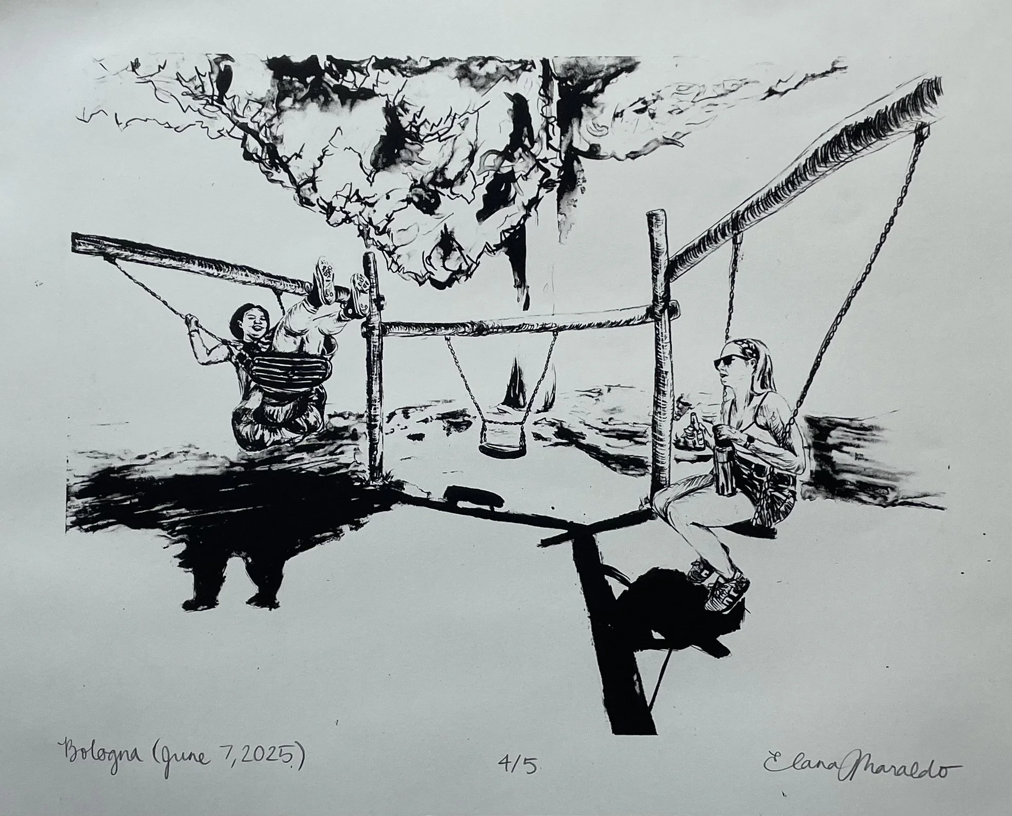 “Bologna (June 7, 2025)”, 2026. Photolithography on Stonehenge paper, 12 x 10.5 in.