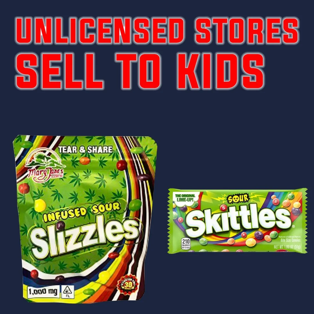 Unlicensed cannabis dispensaries sell dangerous products to kids.