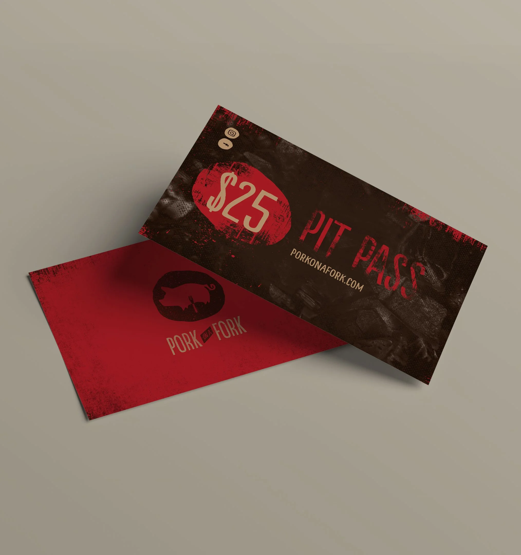 Close-up photo of a black and red promotional flyer for a pork product, with a large $25 price tag.