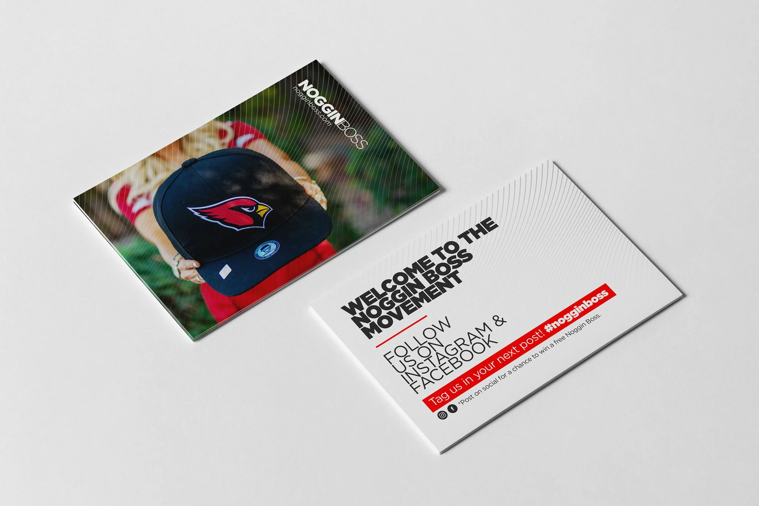 Flyer for Noggin Boss movement with a photo of a person holding a cap with the Noggin Boss logo.