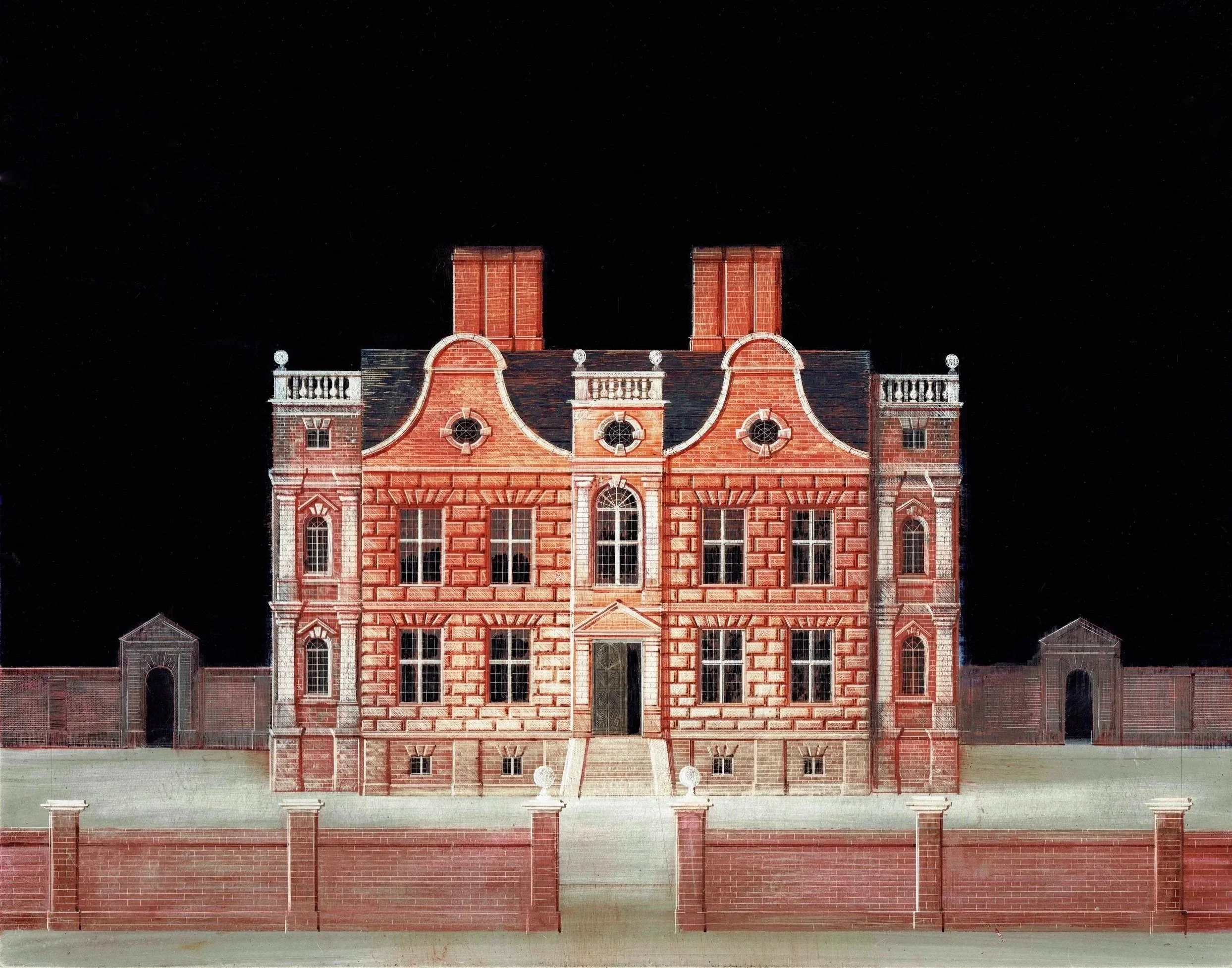 Design for an unbuilt house I 
2023 - oil and ink on panel
Ed Kluz 
