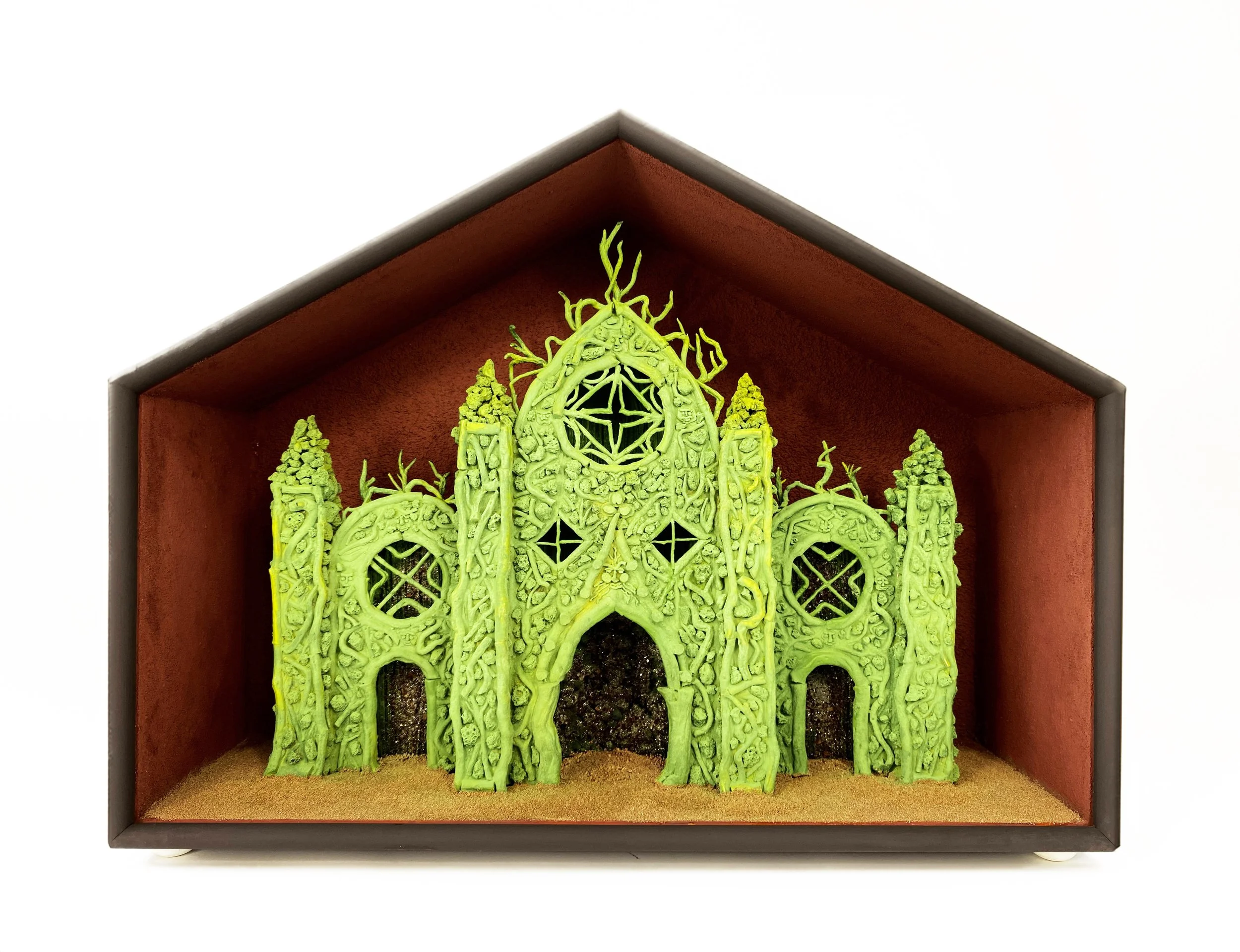 Root House - raw pigment, glass, minerals, plaster, heather root - 2024