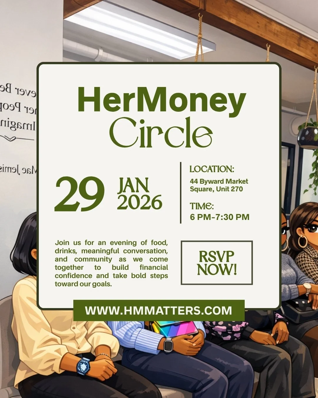 ✨ What if one evening could change the way you think about money? ✨

Join us on Jan 29 for an intimate HerMoney Circle, where women share stories, reflect, and grow together.

🤍 Sisterhood
🤍 Reflection
🤍 Financial confidence

🗓️ January 29 | 6&nd