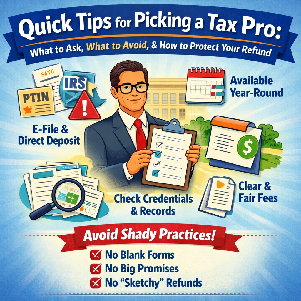 Quick Tips for Picking a Tax Pro: What to Ask, What to Avoid, and How to Protect Your Refund