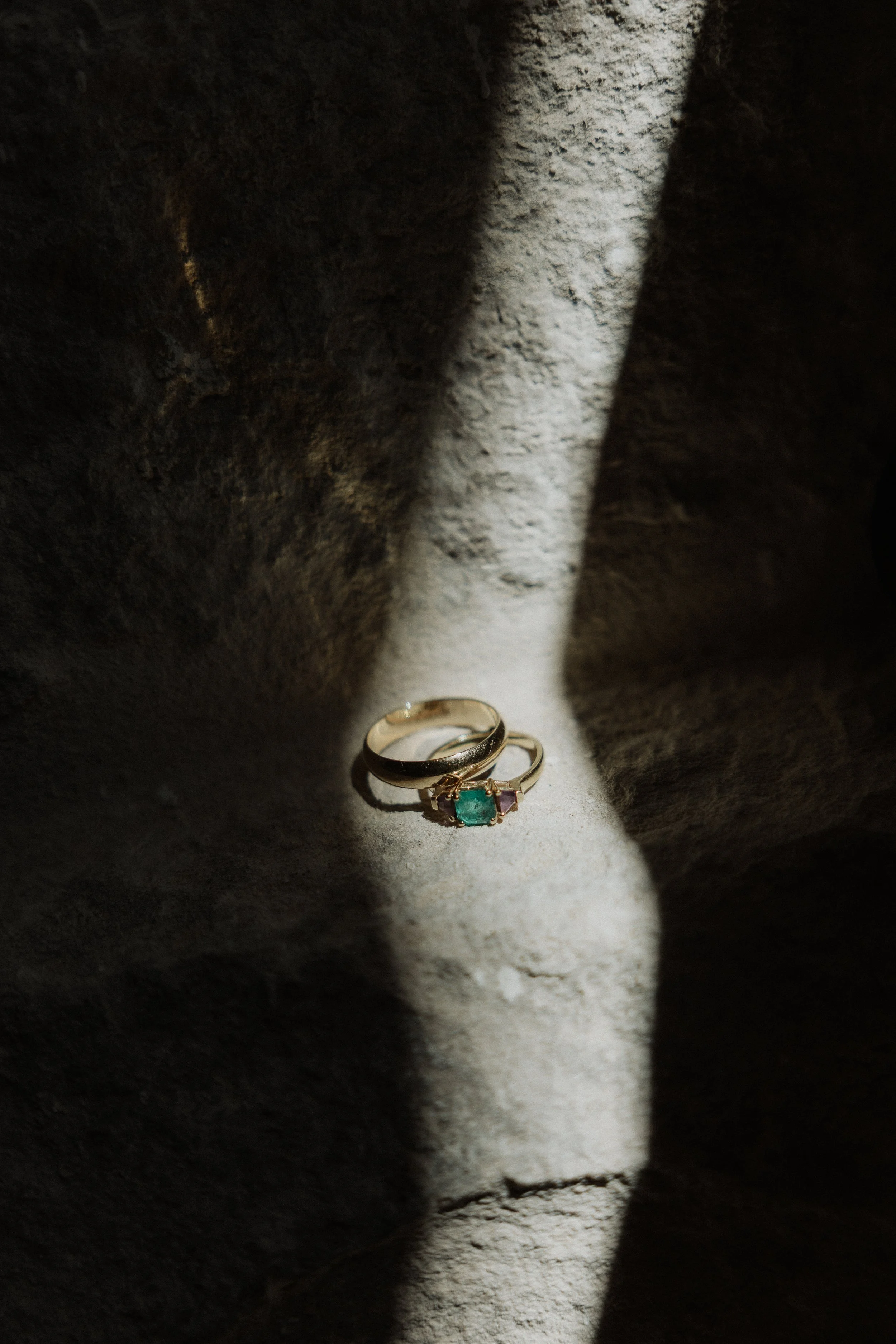 Elegant wedding rings photographed as part of destination wedding details in Portugal