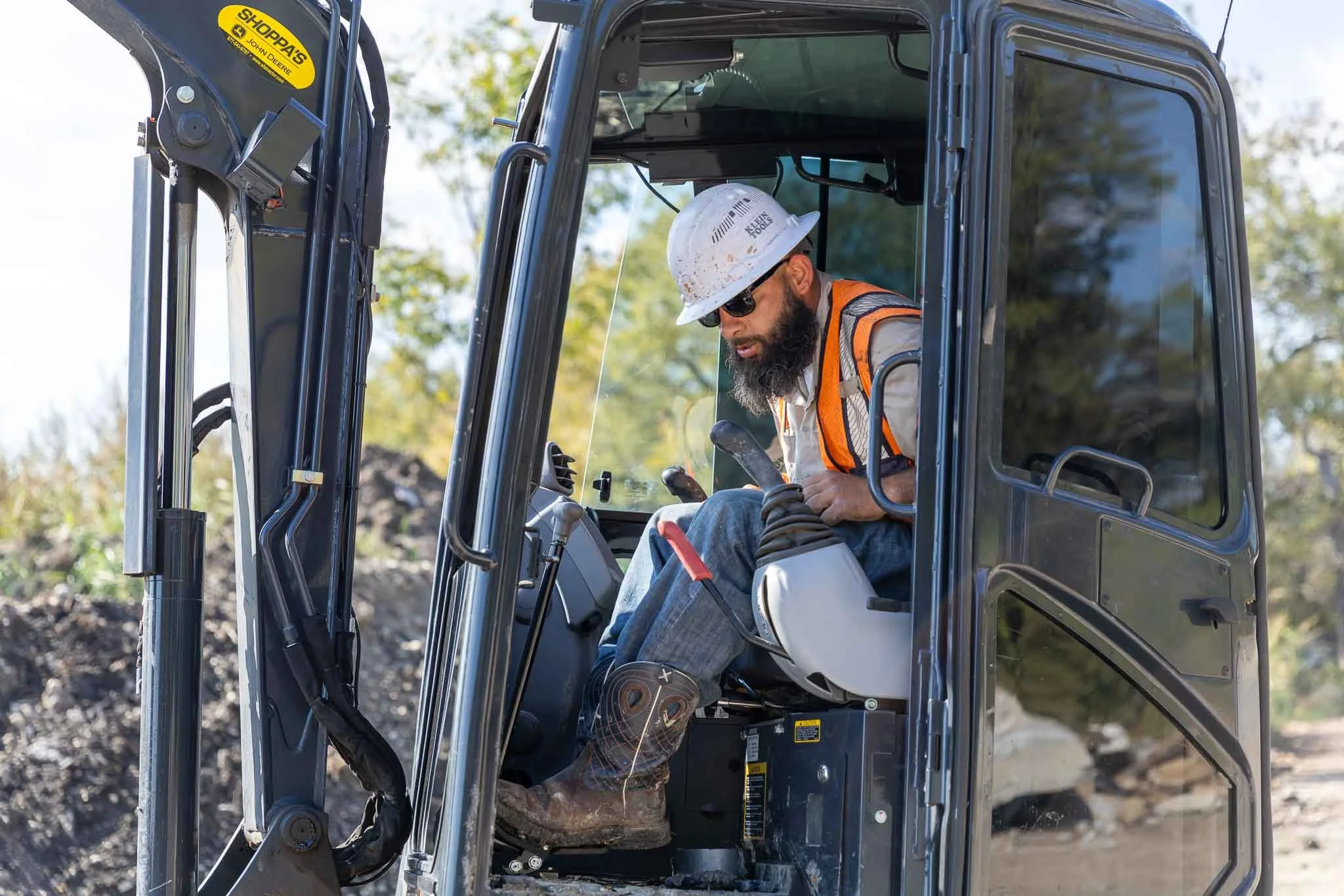 A mini excavator with the for a job that RAA Fiber is completing that needs digging.