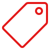 Simple outline of a red price tag with a hole at the top.