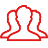 Outline of three people's heads and shoulders in red