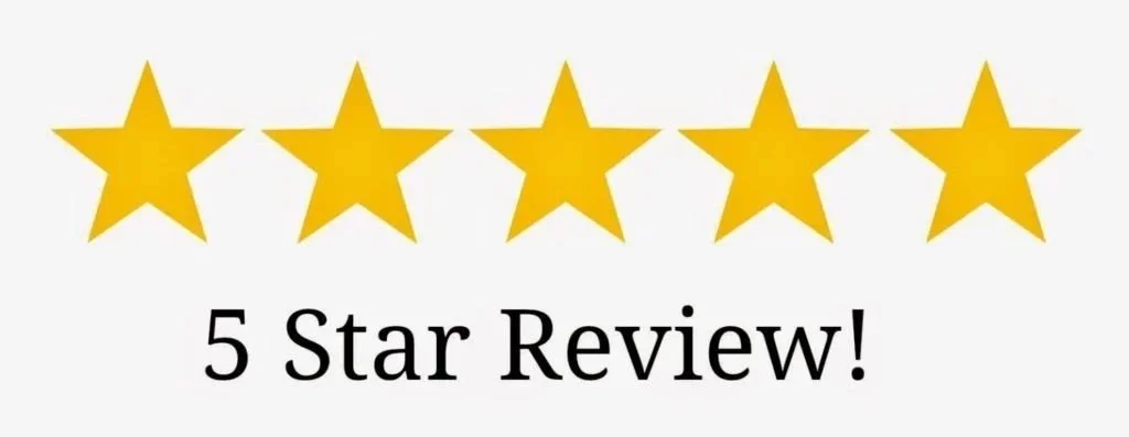 Five yellow stars above the text '5 Star Review!' in black font.