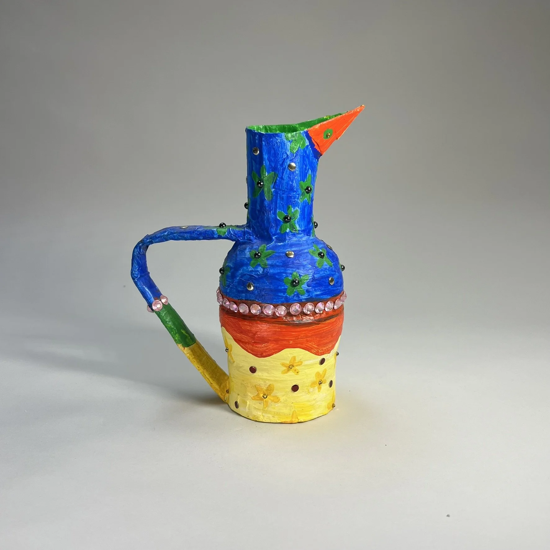 Papier-Mâché Modern Folk Art Pitcher