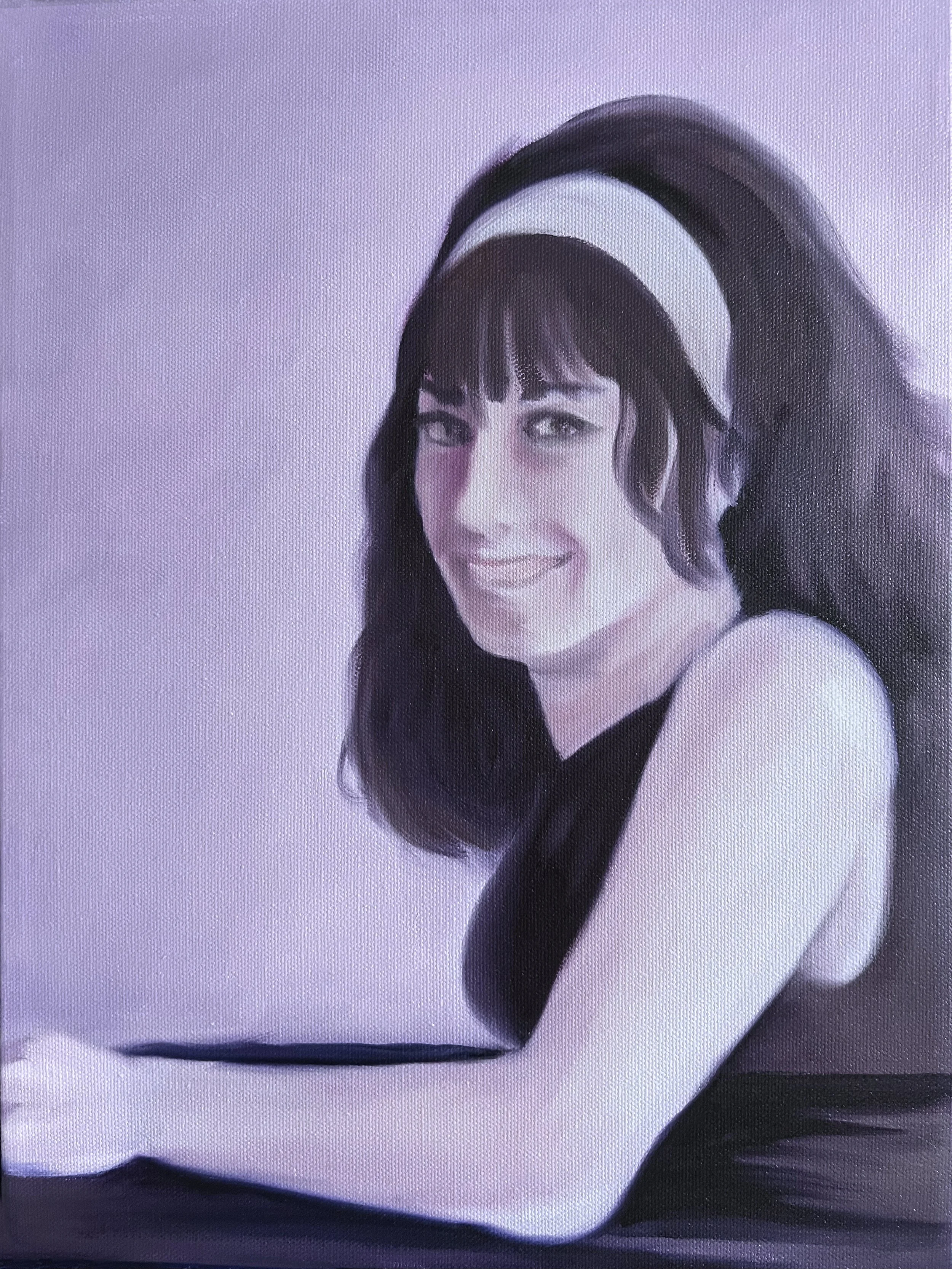 Portrait of Mary Eiserloh in 1970. 2026. Oil on canvas. 12 x 16" (30.5 x  40.6 cm). By Alexander Eiserloh. 