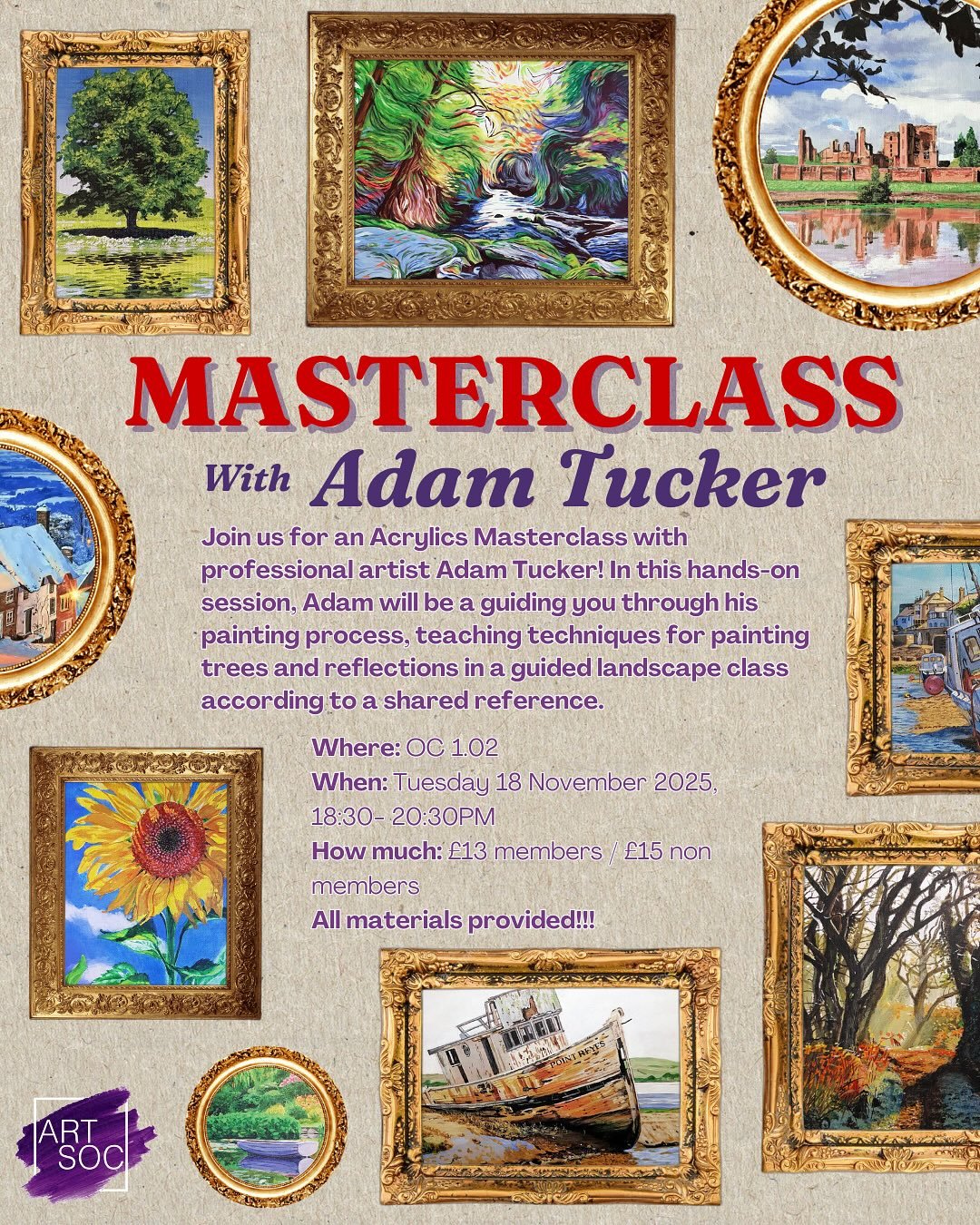 ‼️MASTERCLASS‼️ 
Join us next week for our first Masterclass of the year!! We will have Artist Adam Tucker joining us to teach the class - as always use the link below to purchase your tickets and secure your spot🔥🔥🔥

 https://www.warwicksu.com/ve
