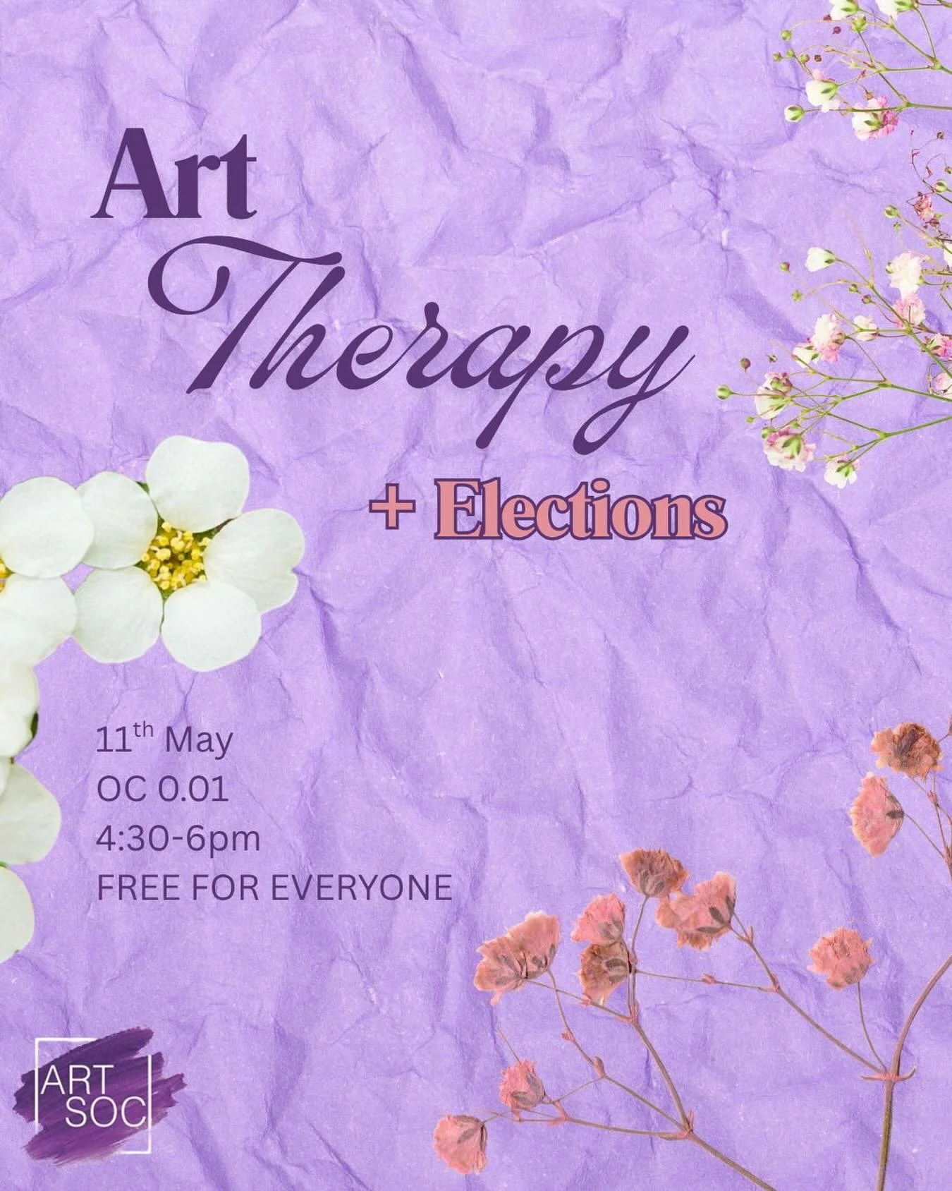 Join us on Monday for a free Art Therapy session and play your part in the future of Art Soc by voting in our By-Elections 🫶