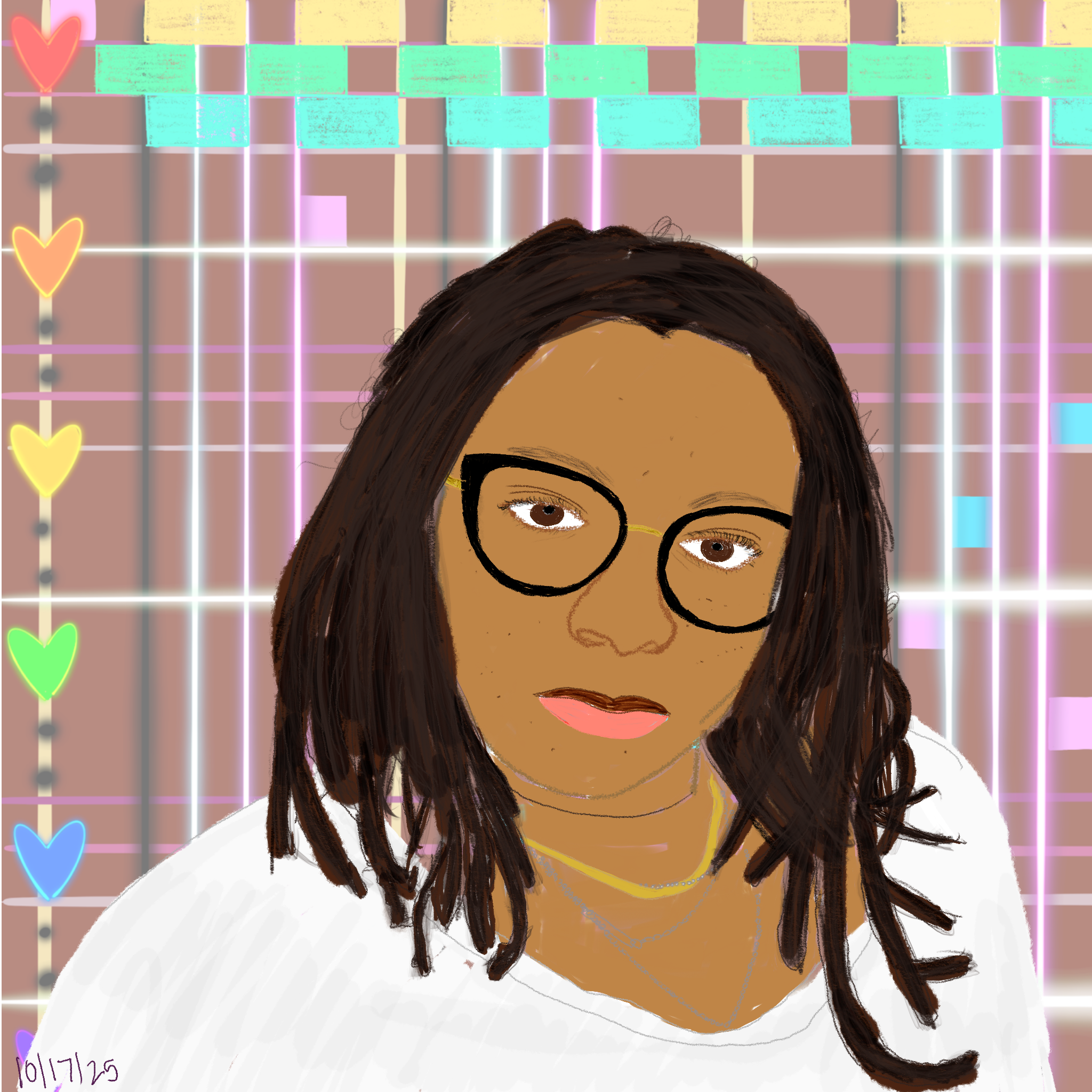 drawing of a selfie taken by the artist