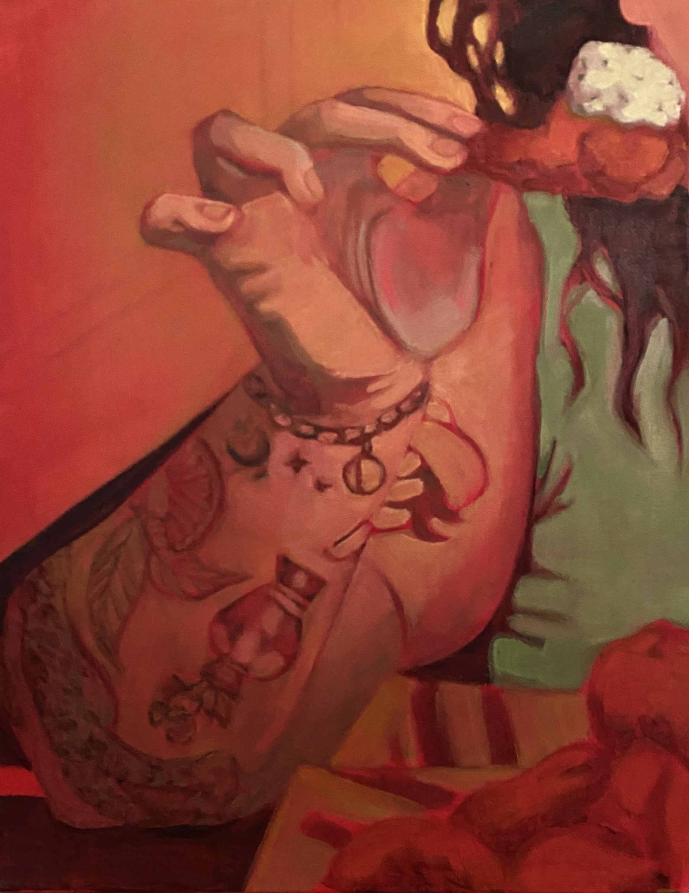 "Wings on a Tuesday", acrylic and oil on canvas, 14"x11", 2022