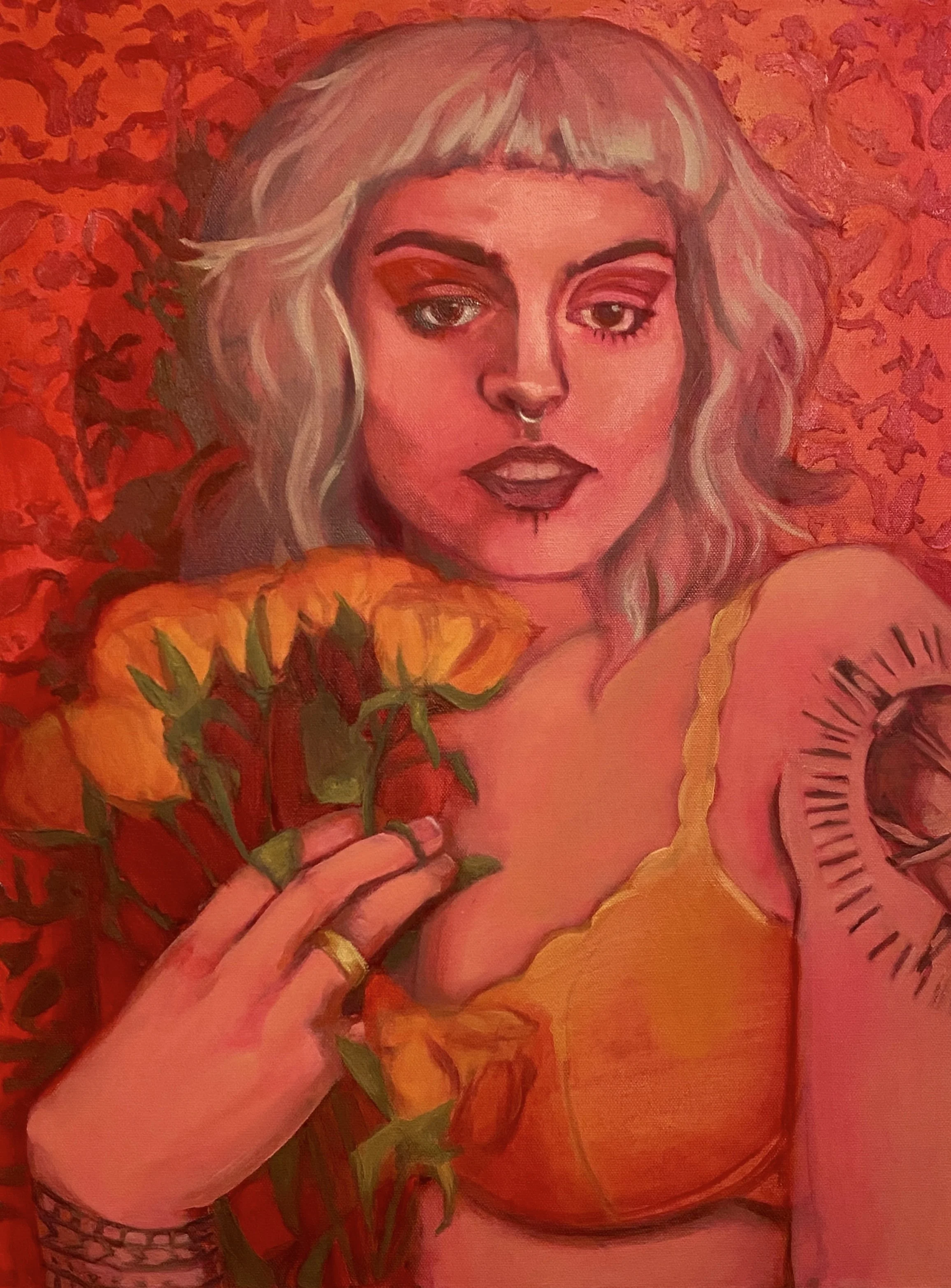 "Affable Edith" acrylic and oil on canvas, 24"x18", 2023