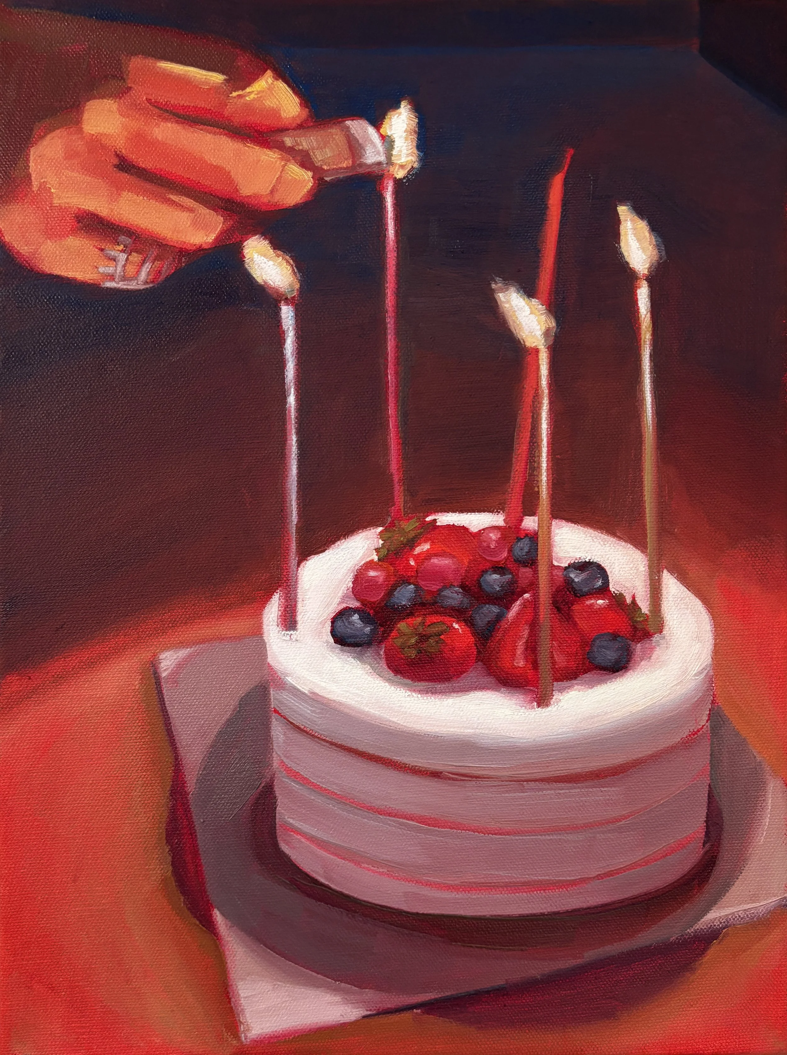 "Making Wishes Come to Life" acrylic and oil on canvas, 12"x9", 2025