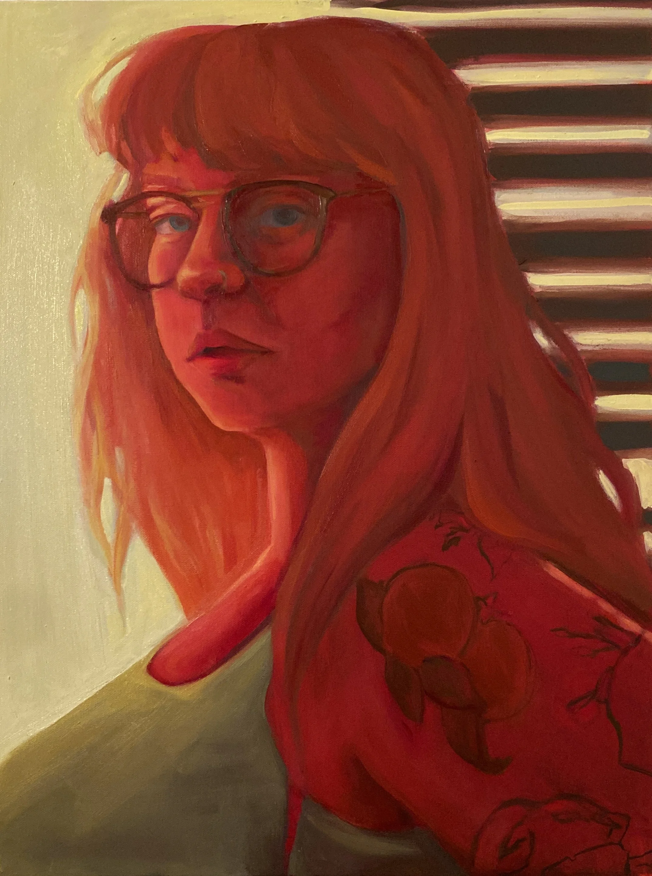 "Firey Transparency" acrylic and oil on canvas, 24"x18", 2023
