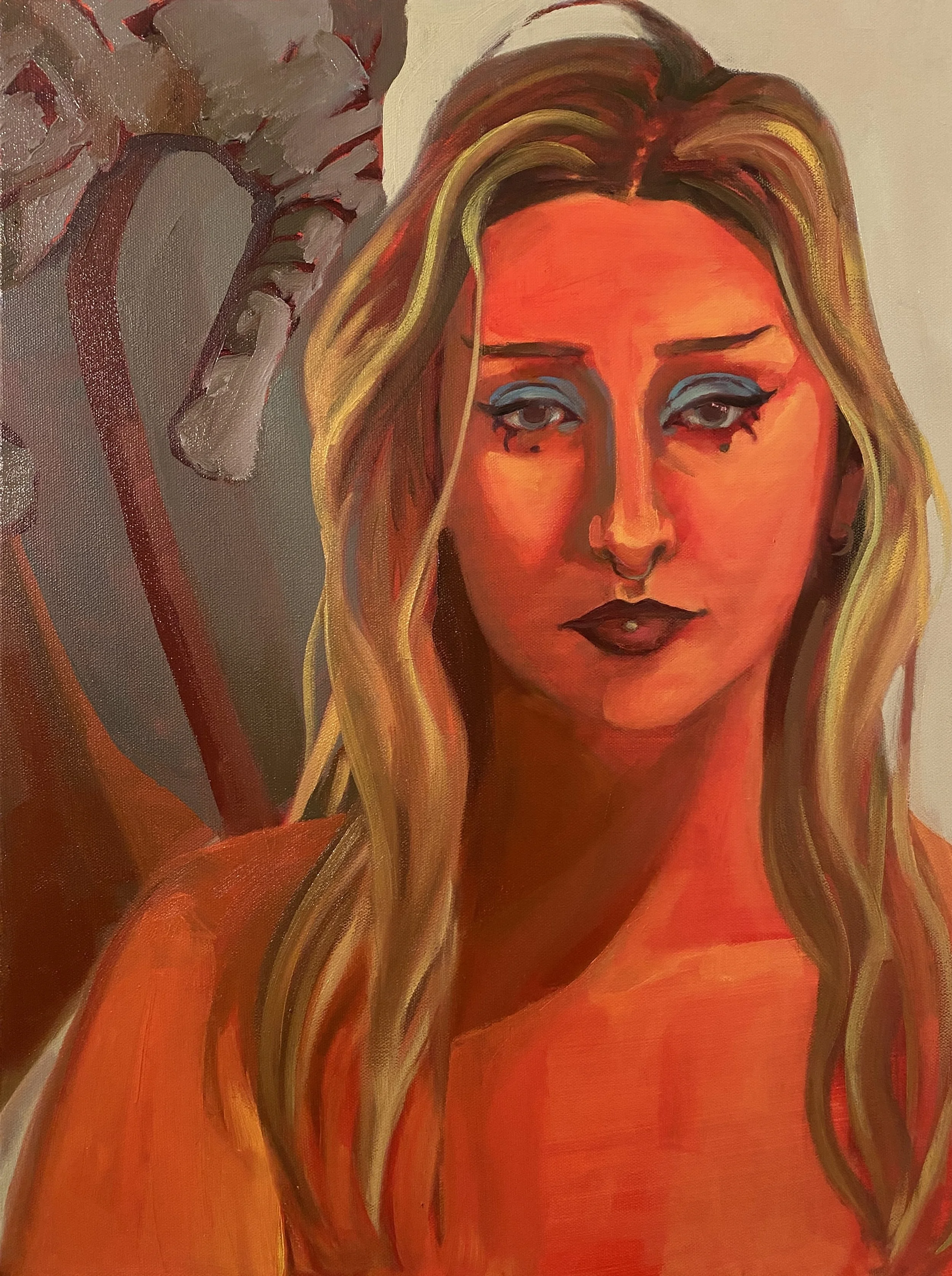 "Our Greatest Fortune is in Her Hands", acrylic and oil on canvas, 24"x18", 2023