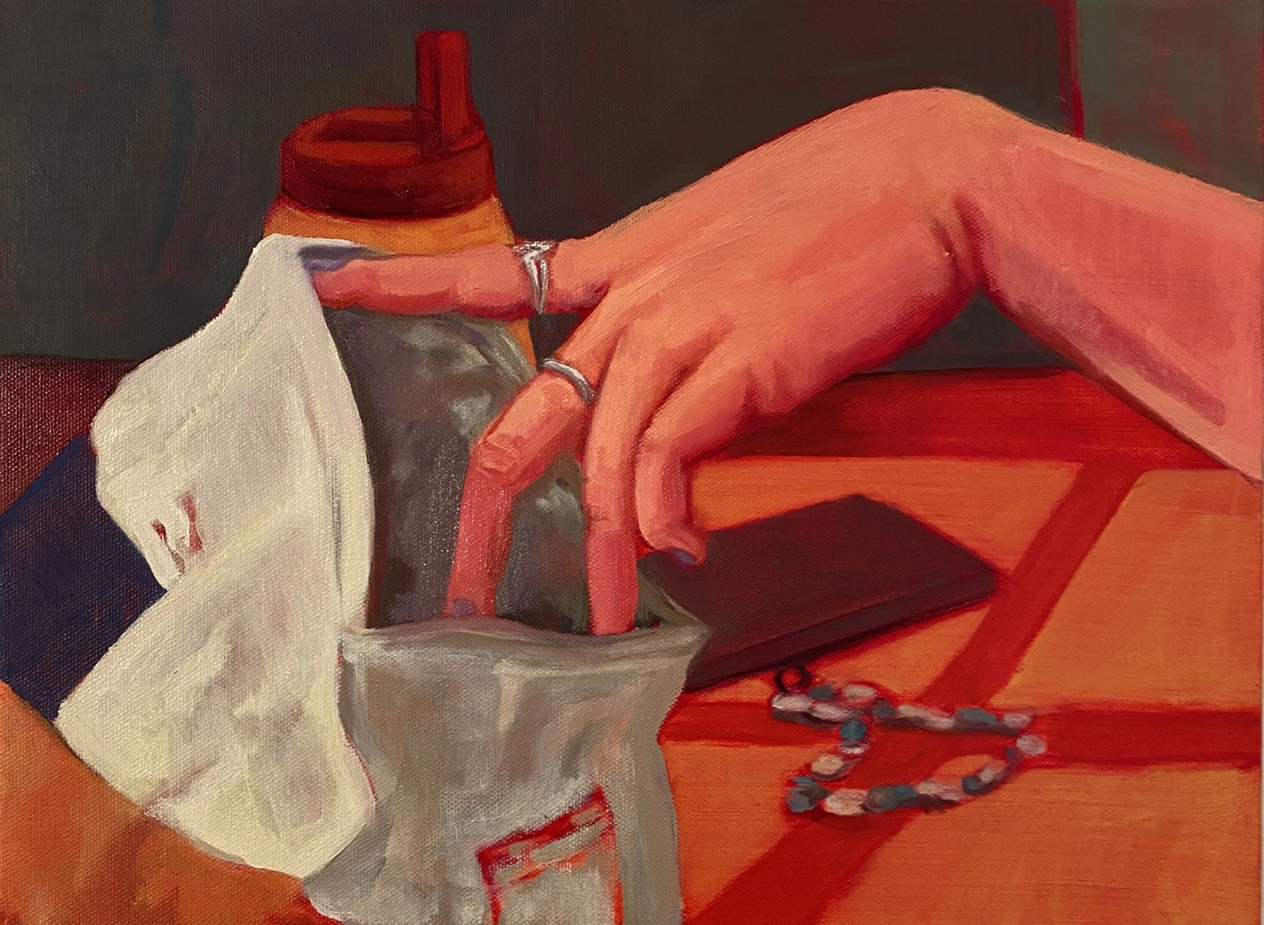 "Chip Bag" acrylic and oil on canvas, 12"x16", 2024