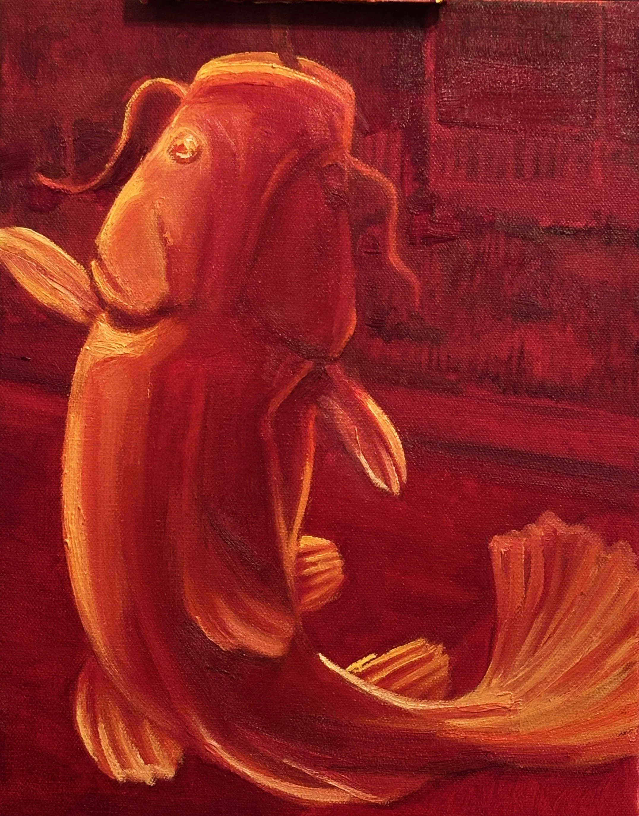 "Catfishing" acrylic and oil on canvas, 14"x11", 2025