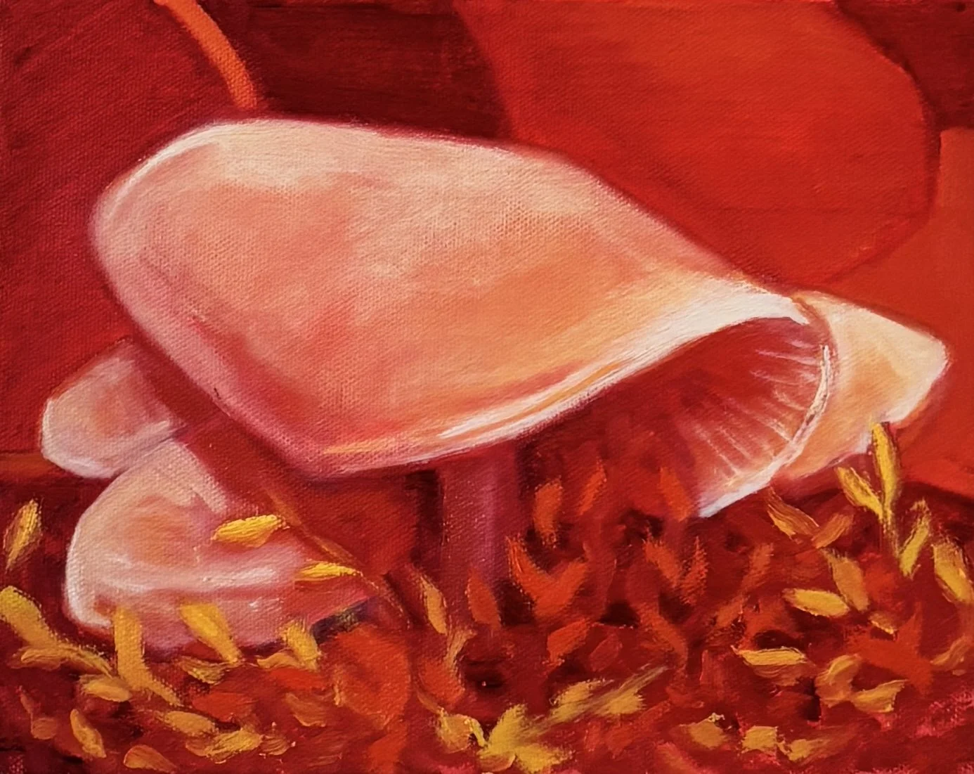 "Mycelium" acrylic and oil on canvas, 8"x10", 2025