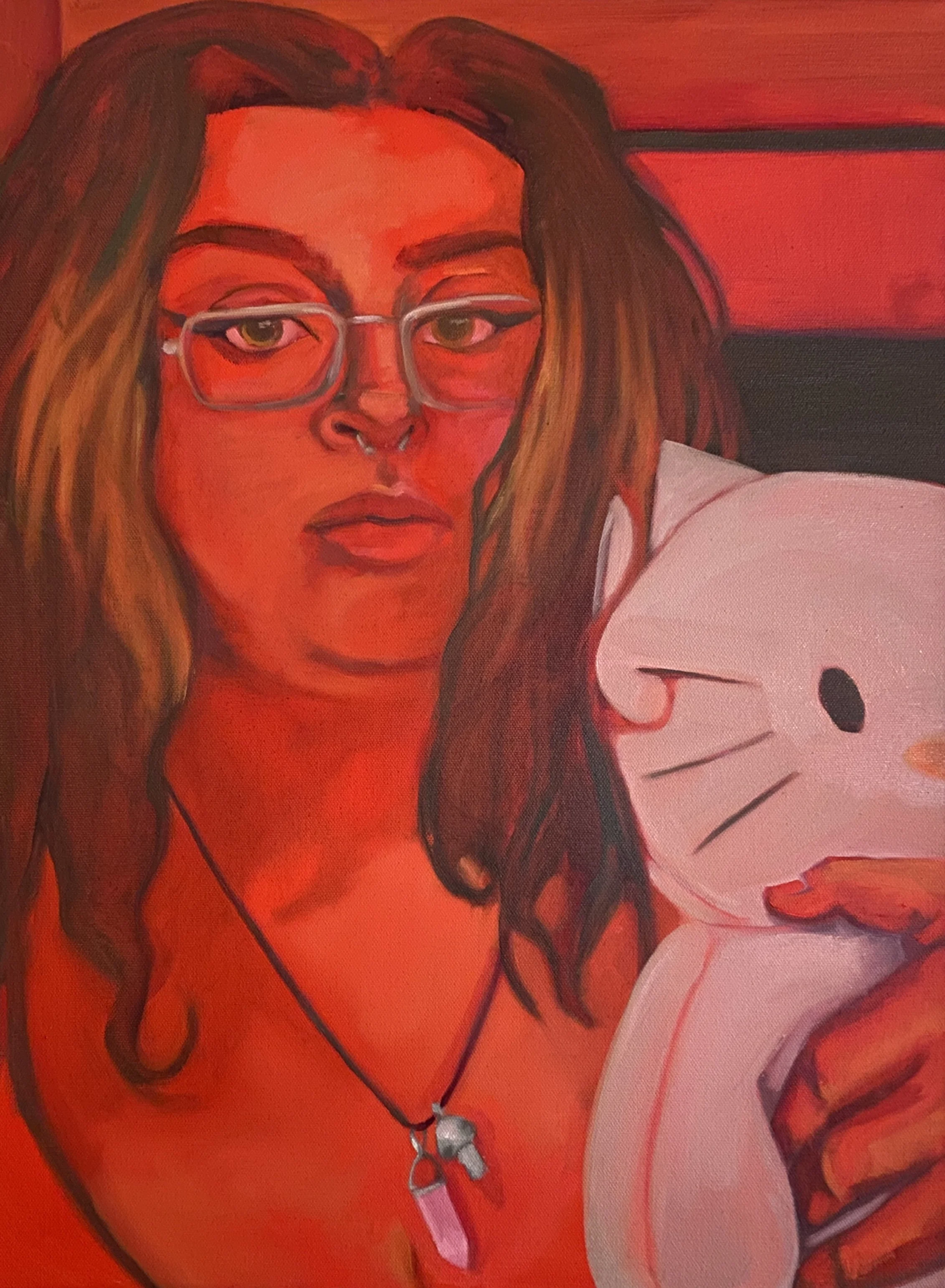 "Her Favorite Color is Red" acrylic and oil on canvas, 24"x18" 2023