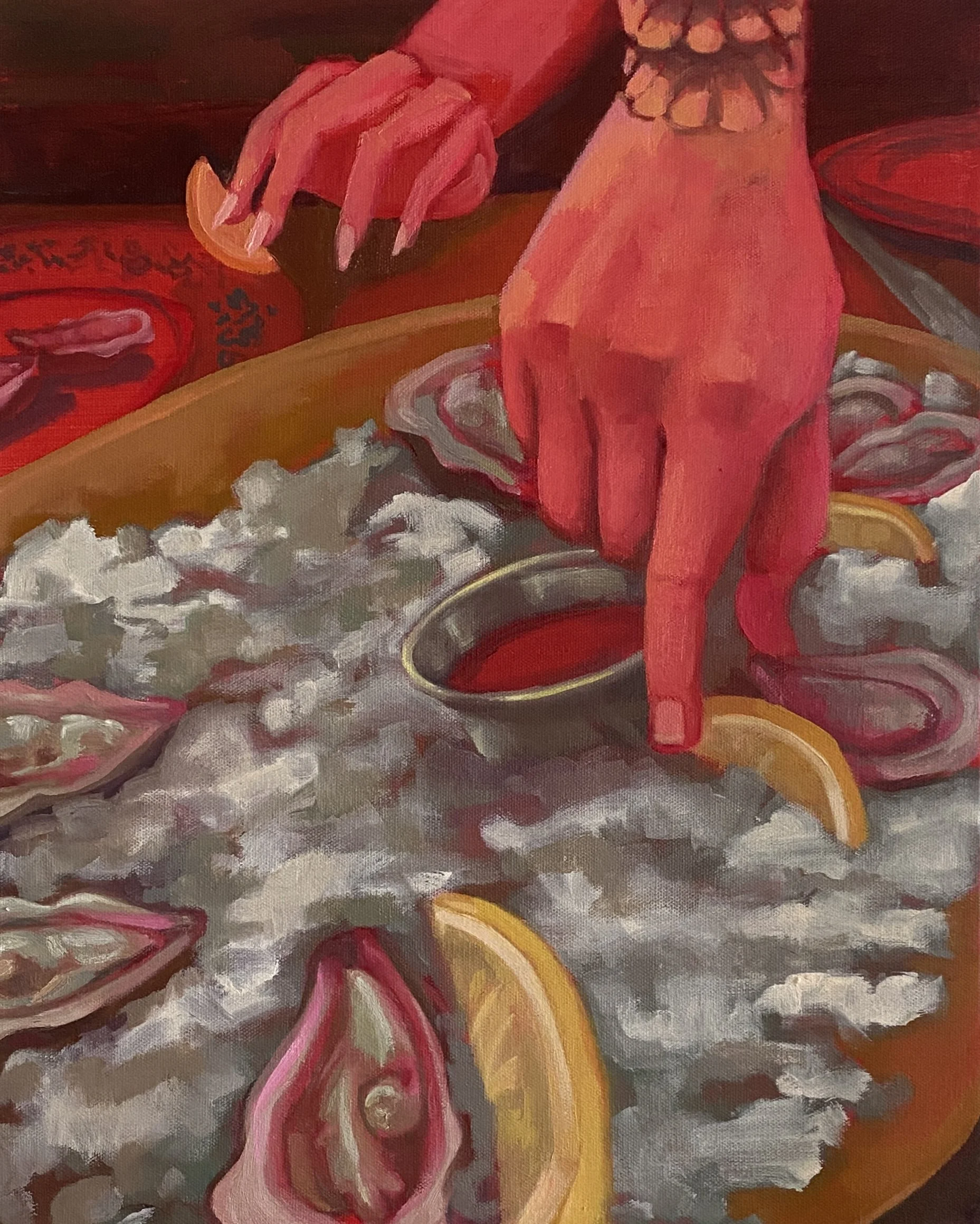 "Commercially Sourced - Night Out" acrylic and oil on canvas, 20"x16", 2023