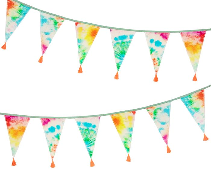 Two strands of rainbow tye dye triangle banners