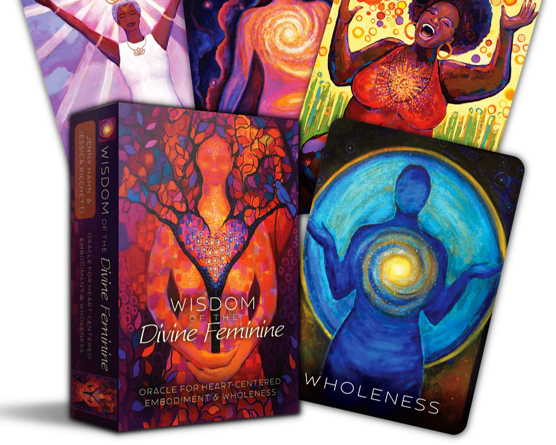 An oracle deck and four of the cards from the deck