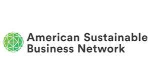 Logo of American Sustainable Business Network with green geometric globe and black text.