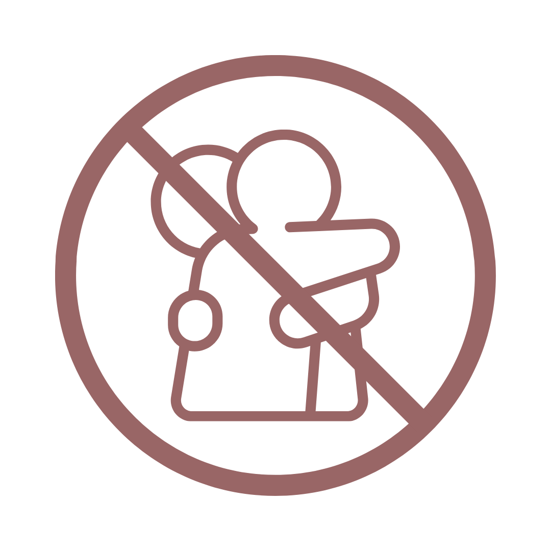 Icon of a baby with a line crossing it out, indicating no babies allowed.
