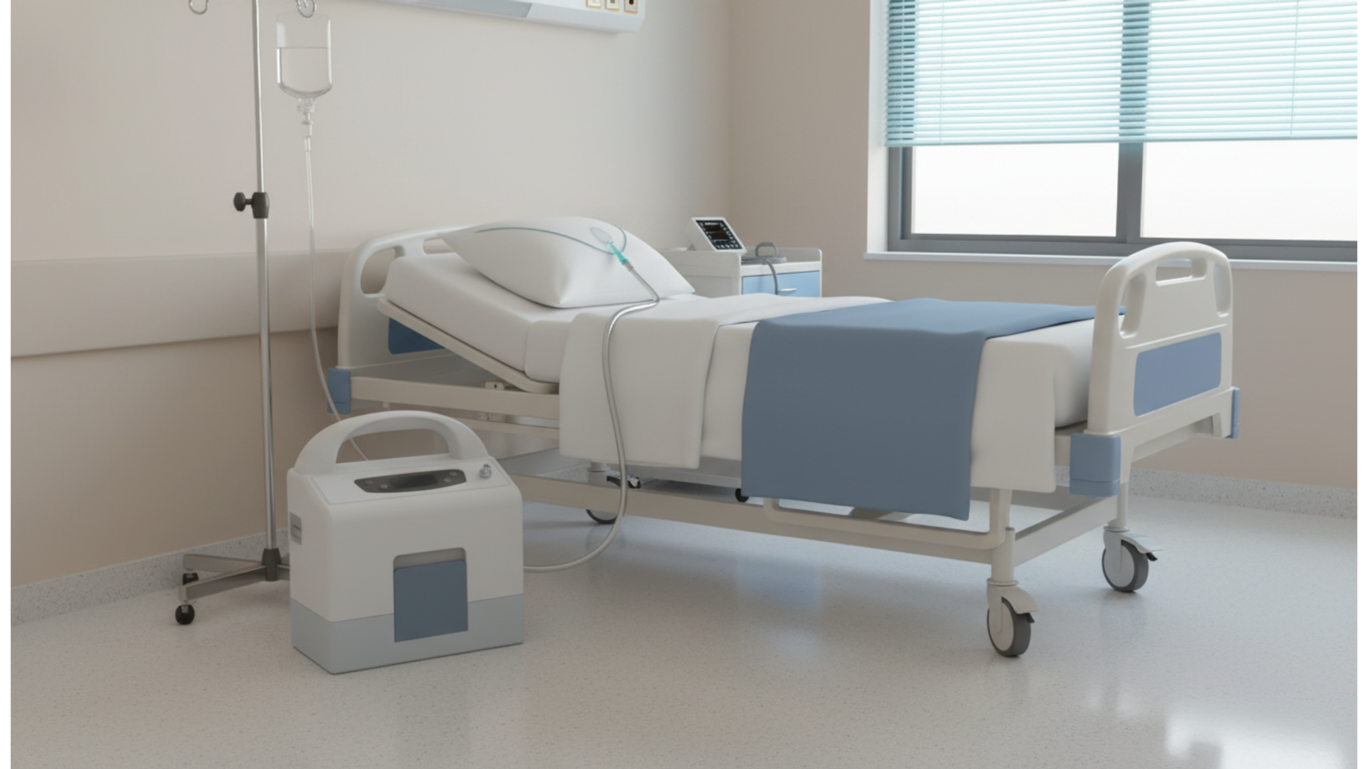 This is an oxygen concentrator, render it in a hospital environment.png