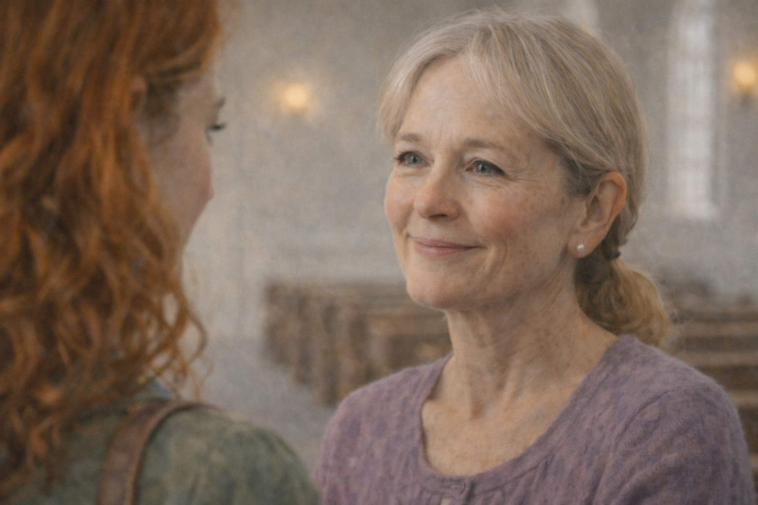 OConnell family Kind conversation in soft light.