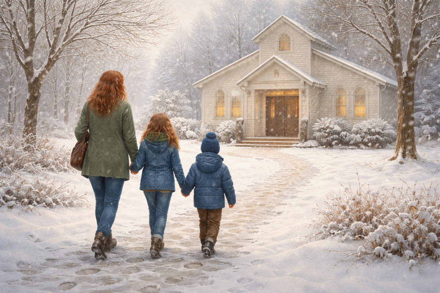 OCOConnell family Snowy walk to the church