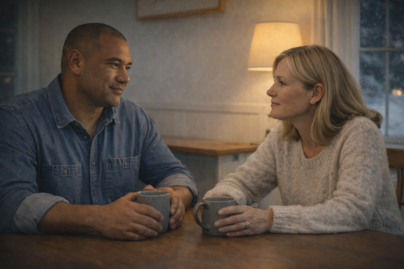 Talanoa family Evening conversation by the window